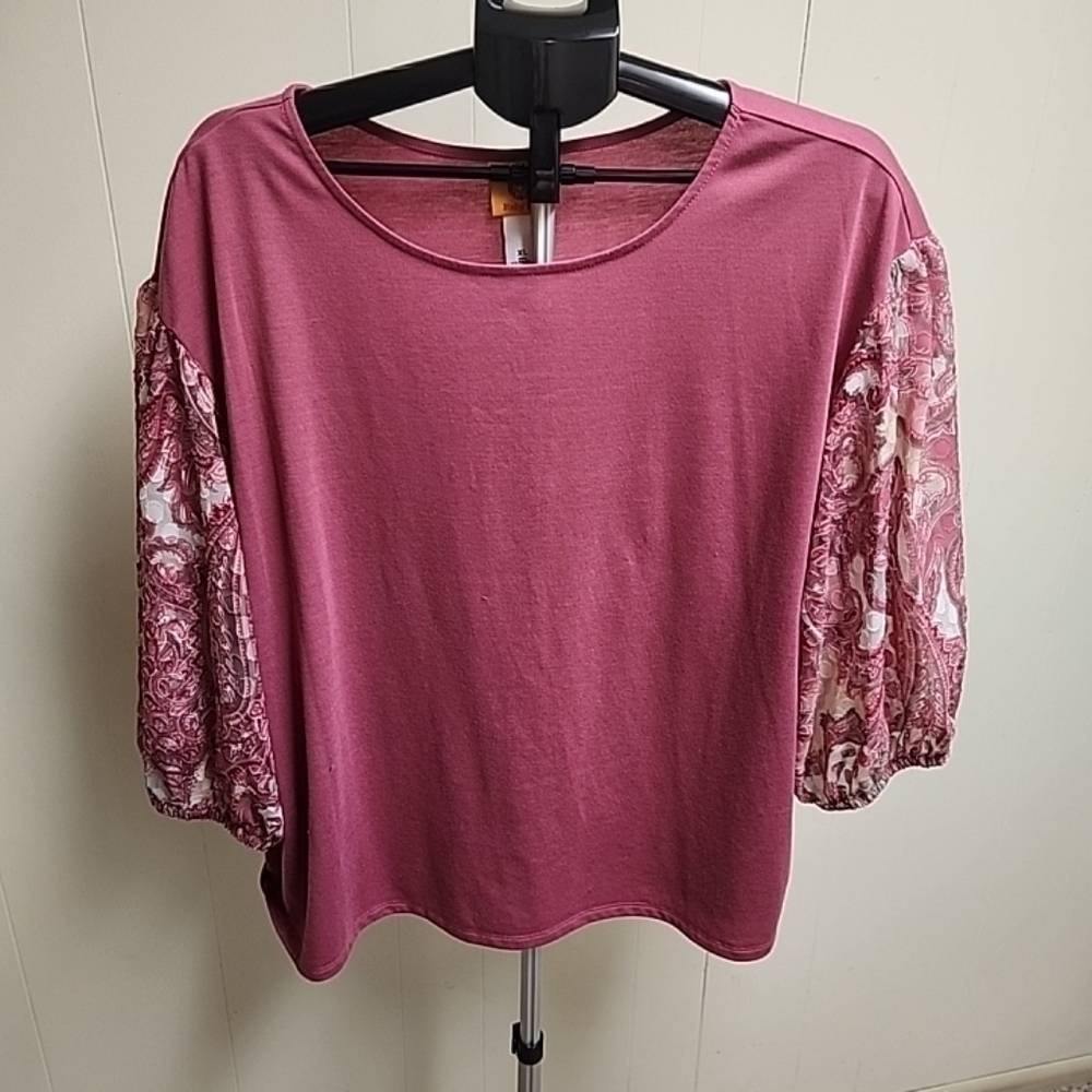 Ruby Rd. Boat Neck Pink Swirled Paisley Print Women's Top Size Xl